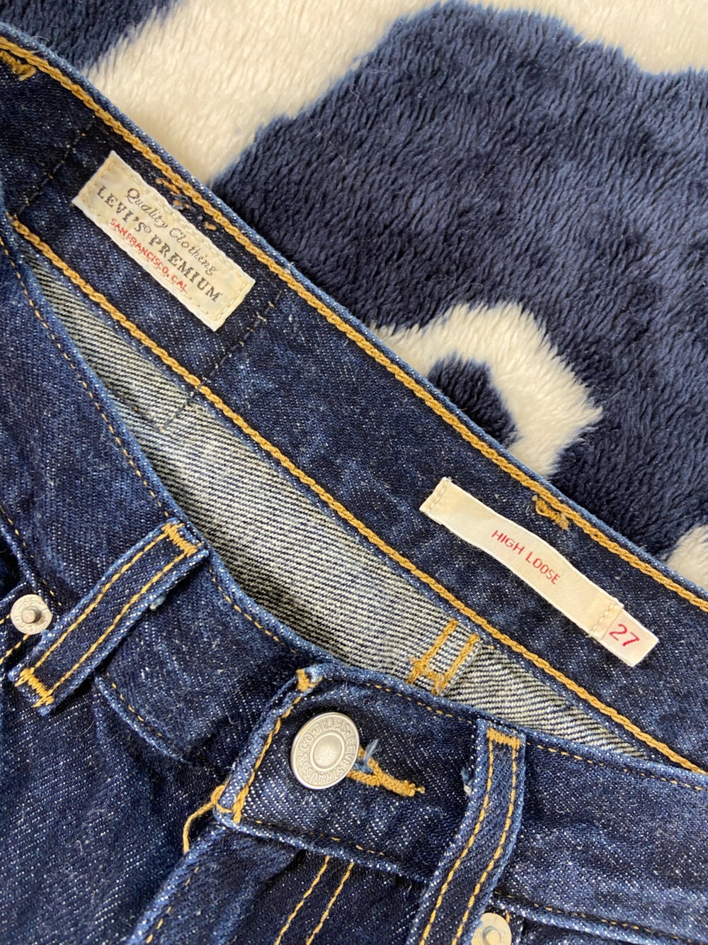 Levi's High Loose Dark Blue Wash Indigo Straight Wide Leg High-Rise Jeans Sz 27 - Picture 8 of 14